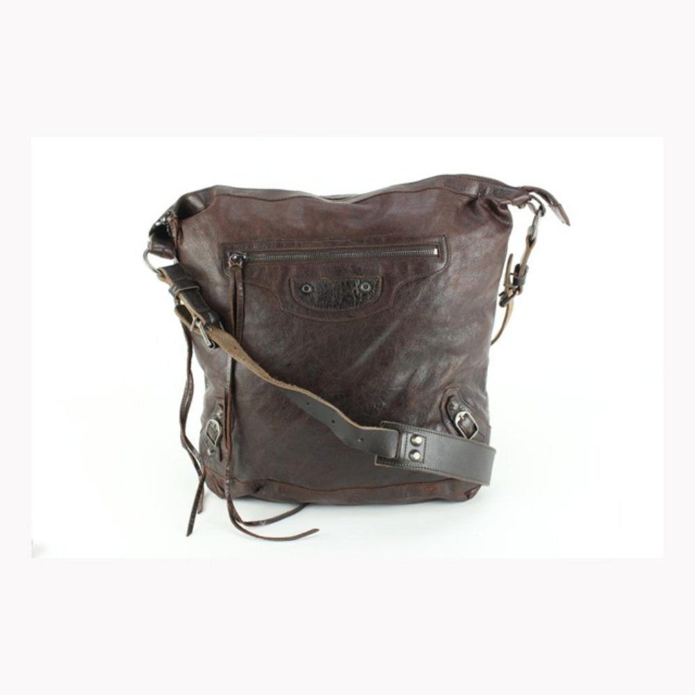 Balenciaga Chocolate Chevre Leather Men's Day Messenger Bag 30ba54s